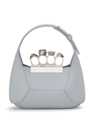 Alexander Mcqueen The Jewelled Leather Mini Bag In Grey