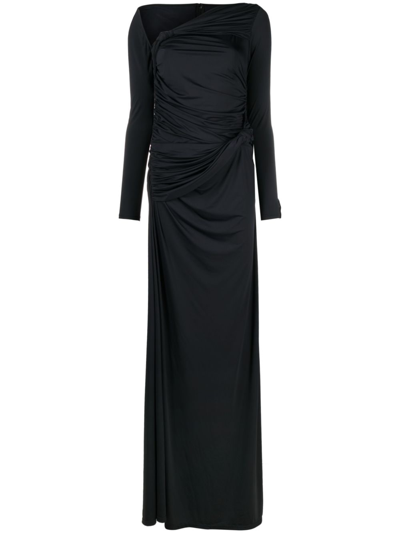 Rokh Asymmetric Ruched Maxi Dress In Black