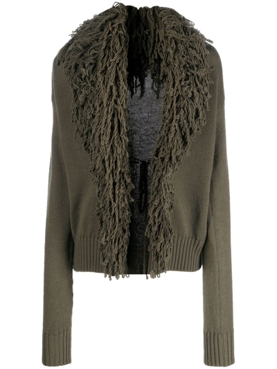 Blumarine Fringed Wool Cardigan In Green