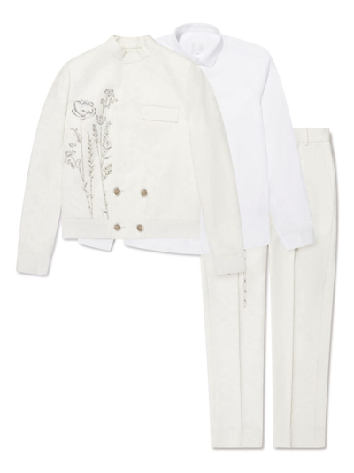 Maison Ava Kids' Lance Floral-embroidered Three-piece Suit In White