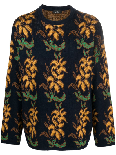 Etro Jumper With Floral Pattern In Blue