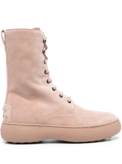 Tod's Wg Lace-up Suede Ankle Boots In Beige