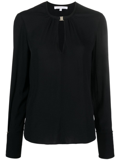 Patrizia Pepe Fly-buckle Neckline Blouse In Black  