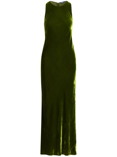 Polo Ralph Lauren Velvet Slip-on Maxi Dress In Olive