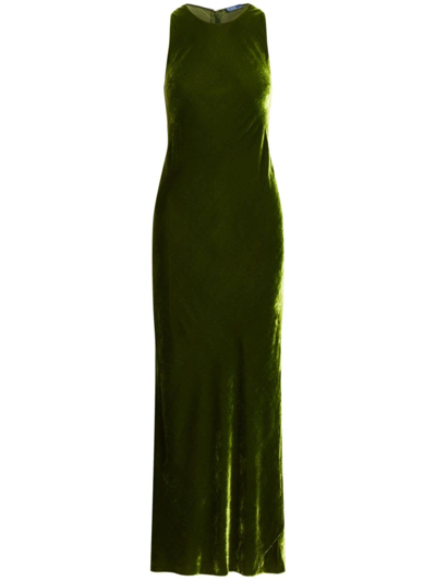 Polo Ralph Lauren Velvet Slip-on Maxi Dress In Green