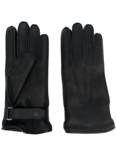 Brioni Touch-strap Leather Gloves In Black