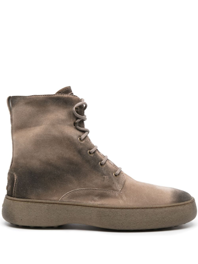 Tod's Gommino Suede Boots In Beige Oth