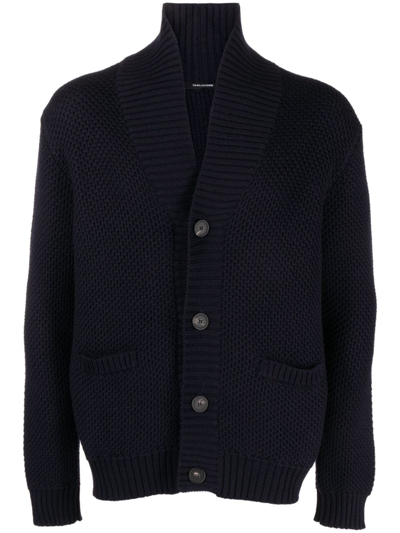 Tagliatore Textured Knit Cardigan With Deep V-neck In Black