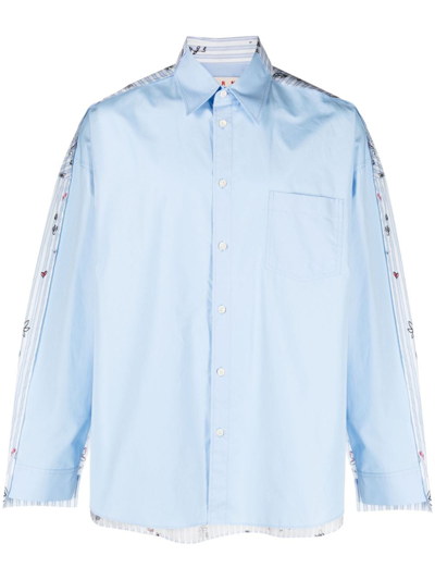 Marni Panelled Cotton Shirt In Blue