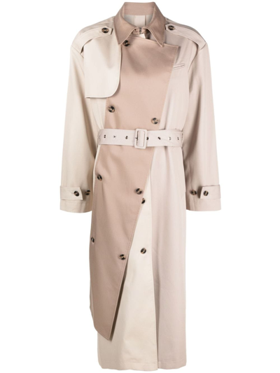Rokh Double-breasted Panelled Trench Coat In Neutrals