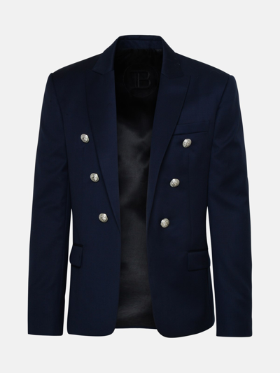 Balmain Navy Jersey Blazer In Blue