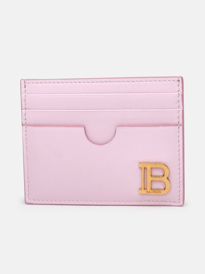 Balmain B-buzz Cardholder In Pink Leather