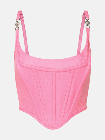Versace Rose Virgin Wool Corset Top In Pink