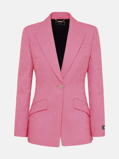 Versace Rose Virgin Wool Blazer Jacket In Pink