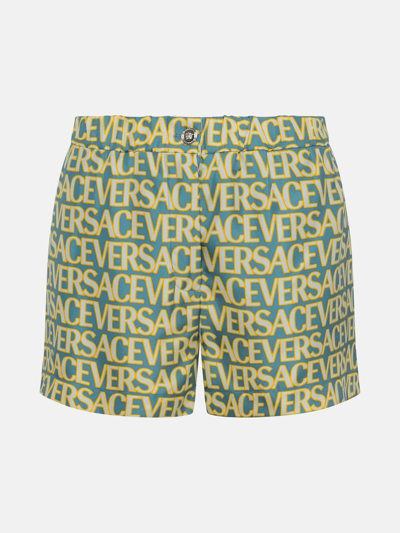 Versace Water Print Silk Shorts In Green