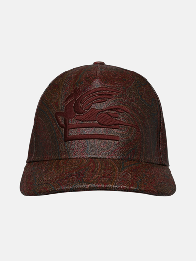 Etro Paisley Hat In Brown Cotton In Bordeaux