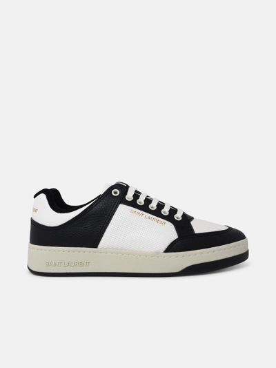 Saint Laurent Sl/61 Two-tone Hammered Leather Sneakers In White