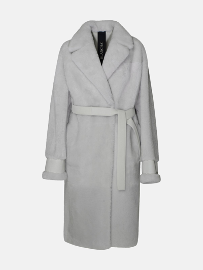 Blancha Long White Leather Fur Coat