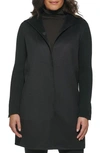 Kenneth Cole New York Double Face Wool Blend Hooded Coat In Black
