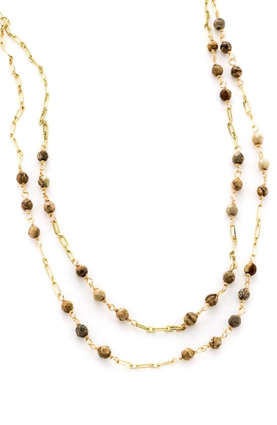 Panacea Beaded Jasper Layered Necklace In Brown