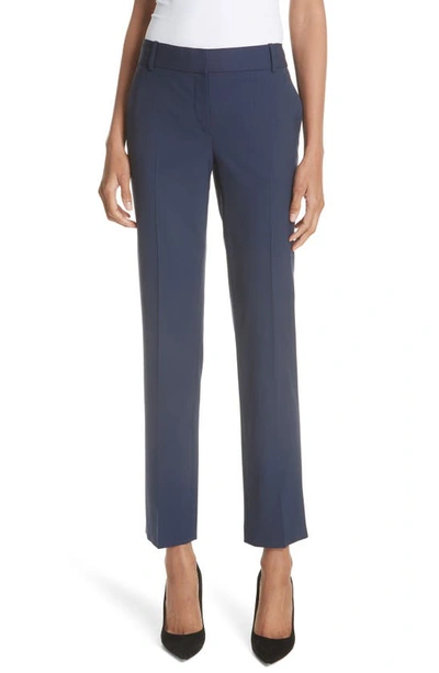 Theory Straight Leg Stretch Wool Trousers In Sea Blue