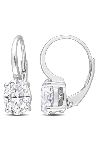 Delmar Oval Created Moissanite Lever Back Earrings In White