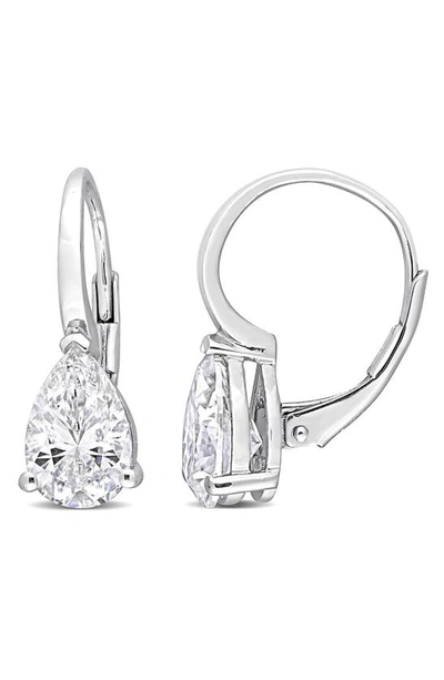 Delmar Pear Cut Created Moissanite Lever Back Earrings In White