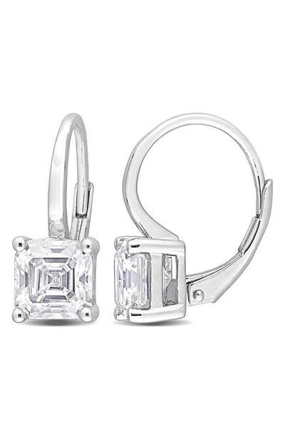 Delmar Asscher Cut Moissanite Lever Back Earrings In White