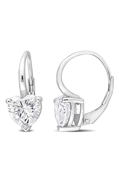 Delmar Heart Shape Moissanite Lever Back Earrings In White