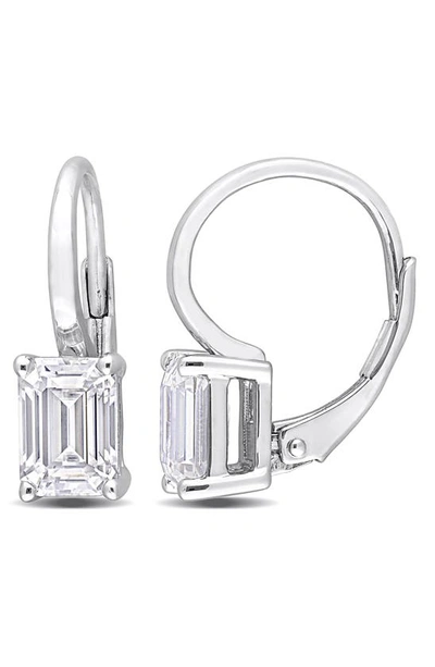 Delmar Octagon Cut Created Moissanite Lever Back Earrings In White