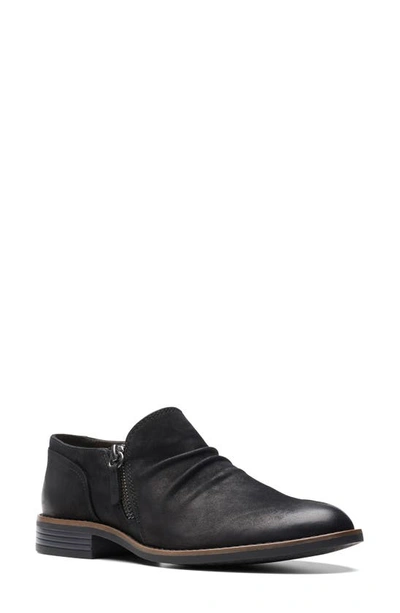 Clarks Camzin Pace Leather Zip Bootie In Black Nubuck