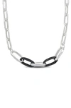 Delmar Contrast Enamel Oval Link Chain Necklace In Black