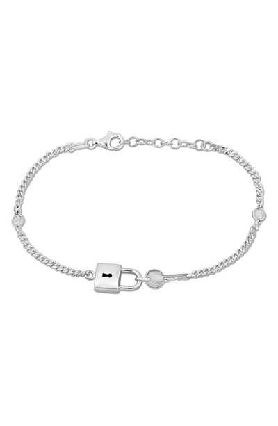 Delmar Sterling Silver Lock & Key Curb Chain Bracelet In Metallic