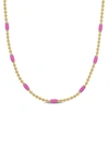 Delmar 18k Gold Plated Sterling Silver Pink Enamel Station Ball Chain Necklace In Pink