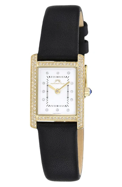 Porsamo Bleu Karolina Diamond & Topaz Leather Strap Watch, 30mm In Black