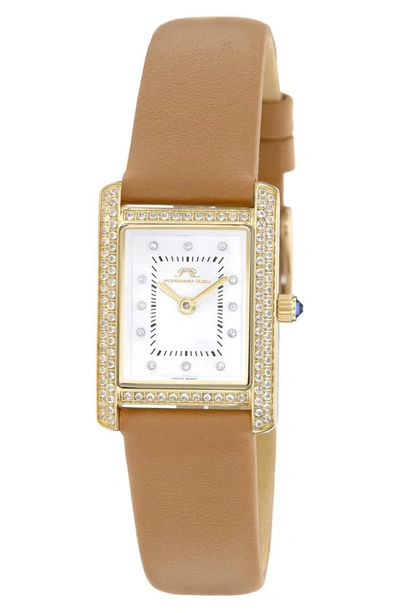 Porsamo Bleu Karolina Diamond & Topaz Leather Strap Watch, 30mm In Beige