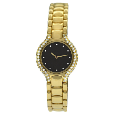 Pre-owned Ebel Beluga Quartz Diamond Black Dial Ladies Watch 866969 In Black / Gold / Gold Tone / Yellow