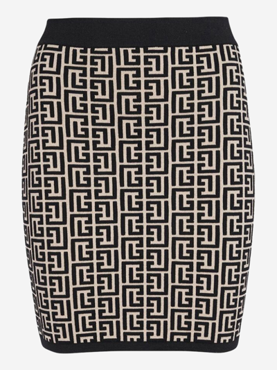 Balmain Monogrammed Knit Skirt In Multicolor