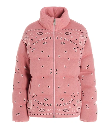 Alanui Bandana Jacquard Quilted Wool Down Jacket In Pink