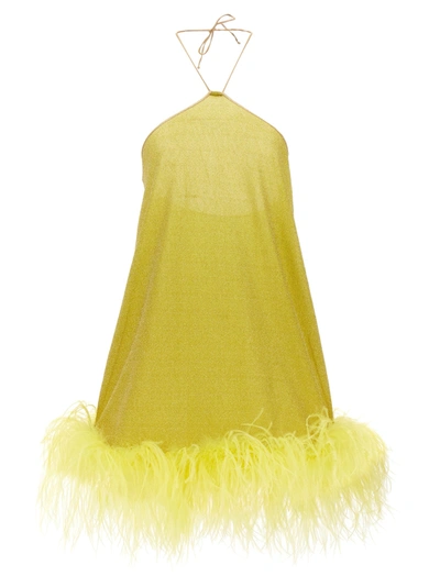 Oseree Oséree Lumiere Plumage Necklace Short Dress Clothing In Yellow &amp; Orange