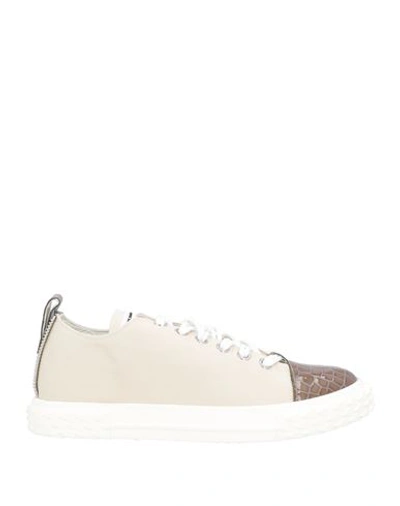 Giuseppe Zanotti Man Sneakers Cream Size 8 Soft Leather, Textile Fibers In White