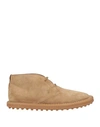 Tod's Man Ankle Boots Camel Size 8.5 Soft Leather In Beige