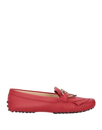 Tod's Woman Loafers Red Size 5.5 Leather