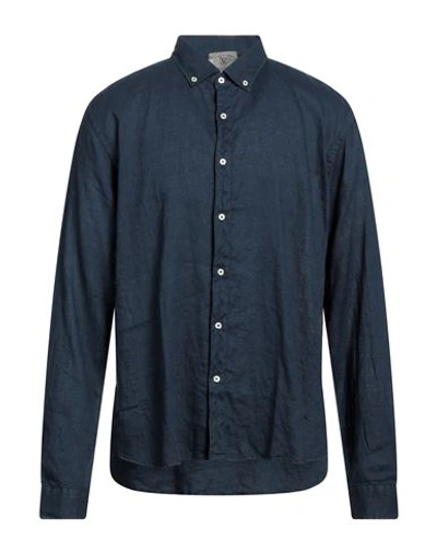 Rossopuro Man Shirt Midnight Blue Size 15 ¾ Linen In Navy Blue