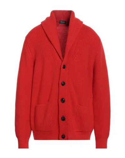 Drumohr Man Cardigan Red Size 44 Merino Wool In Red