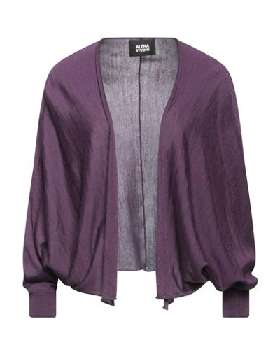 Alpha Studio Woman Cardigan Purple Size 8 Merino Wool, Tencel In Purple