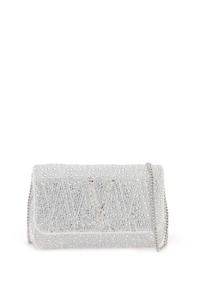 Versace Virtus Rhinestone-embellished Shoulder Bag In Optical White Palladium (silver)