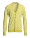 Abkost Man Cardigan Lime Green Size 40 Cotton, Linen In Green