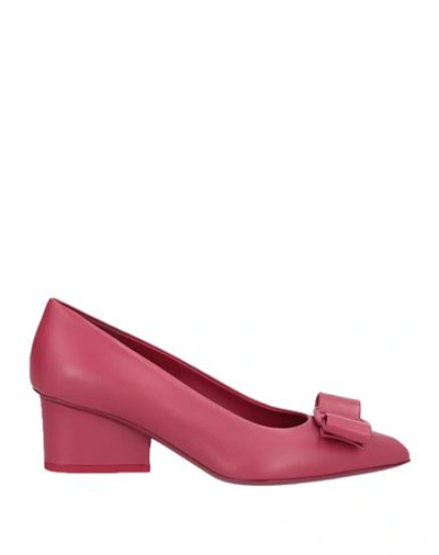 Ferragamo Woman Pumps Garnet Size 9.5 Soft Leather In Red