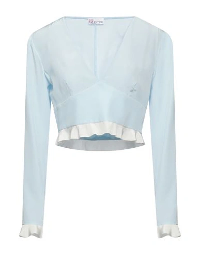 Red Valentino Woman Top Sky Blue Size 6 Silk, Polyester